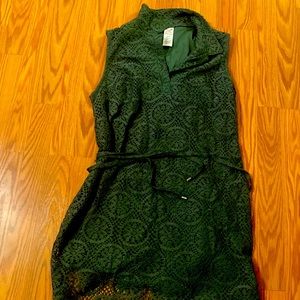 Green, floral design, sleeveless dress